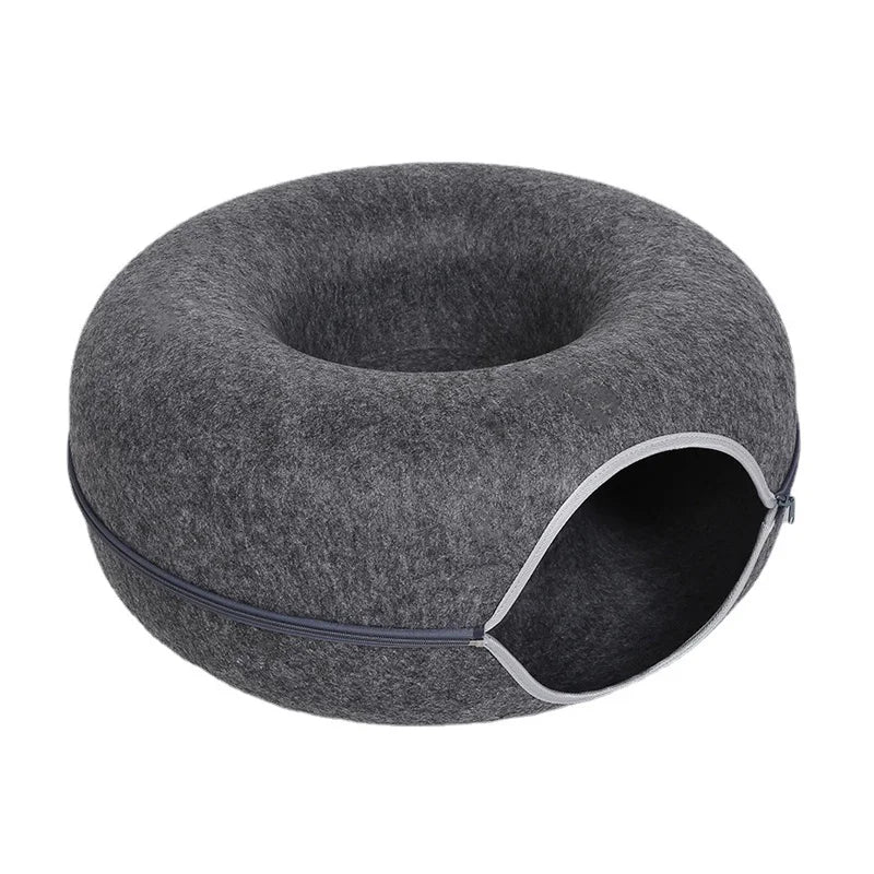 Cama túnel para gatos, con forma de dona. Juguete interactivo de fieltro para 2 gatitos.