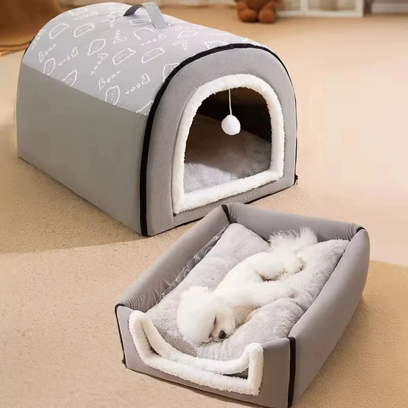 Cama nido desmontable para mascotas, cálida y cómoda para perros y gatos.