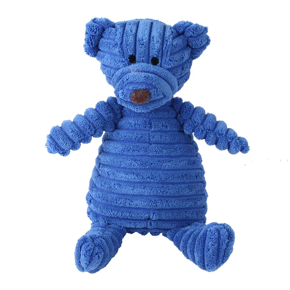 Juguete de pana con forma de animal para perros. Resistente a mordidas y con sonido.