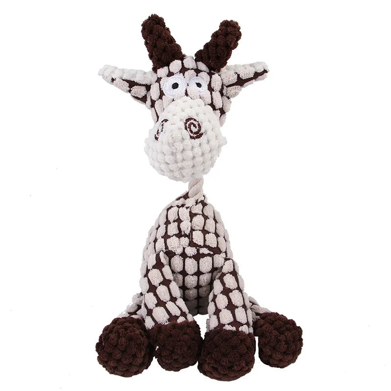 Juguete de pana con forma de animal para perros. Resistente a mordidas y con sonido.