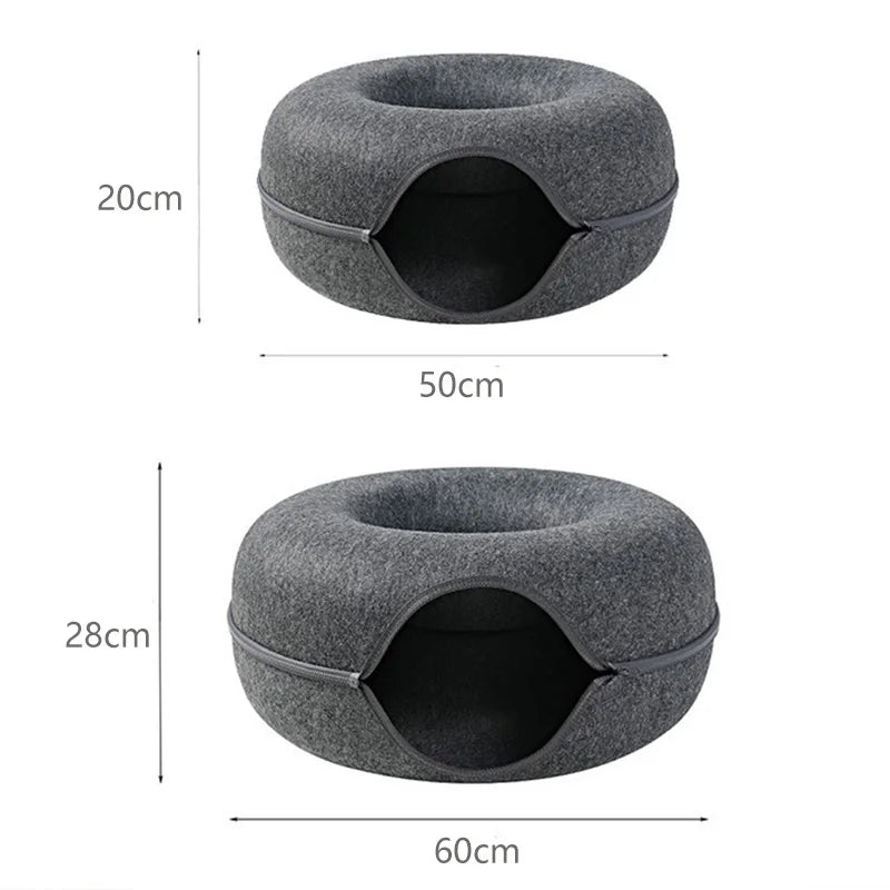 Cama túnel para gatos, con forma de dona. Juguete interactivo de fieltro para 2 gatitos.