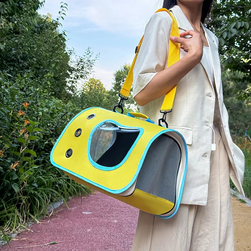 Bolsa transportadora portátil y plegable para mascotas pequeñas, con ventilación.