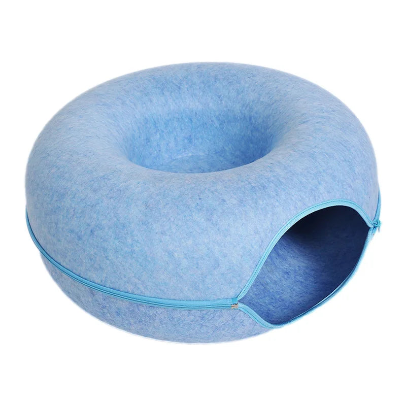 Cama túnel para gatos, con forma de dona. Juguete interactivo de fieltro para 2 gatitos.