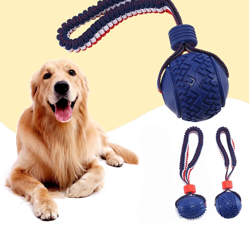 Pelota de juguete para perros con cuerda. Dientes limpios, resistente a mordidas e ideal para entrenar.