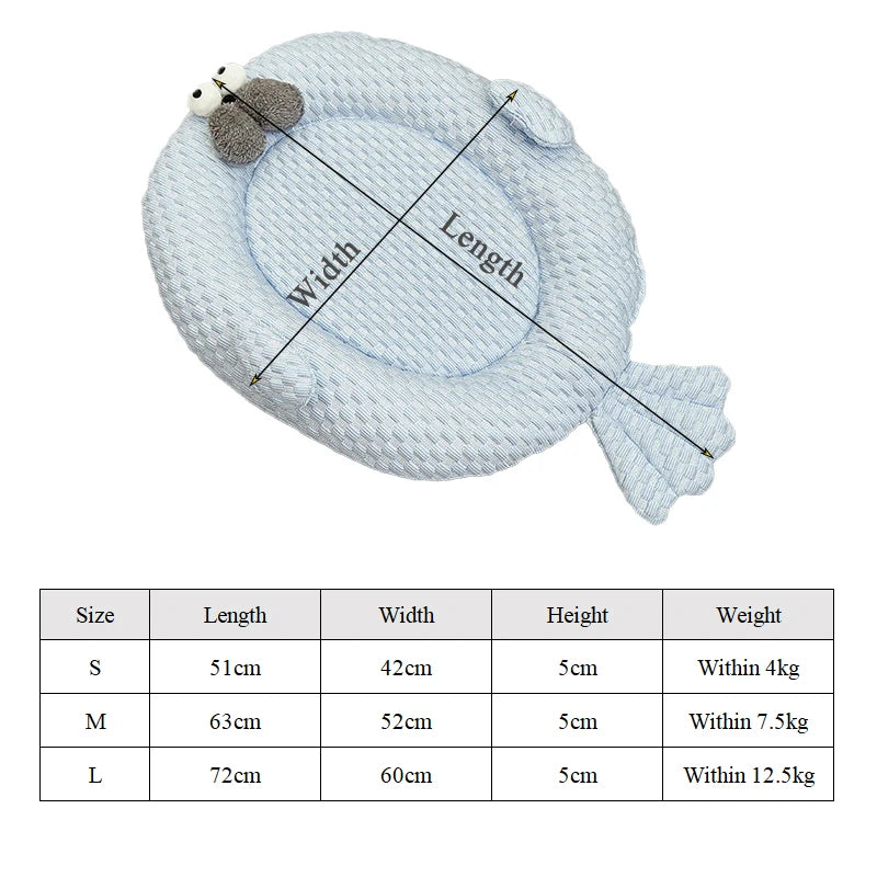 Cama refrescante transpirable con forma de animal para perros y gatos. Comodidad y diversión para el verano.