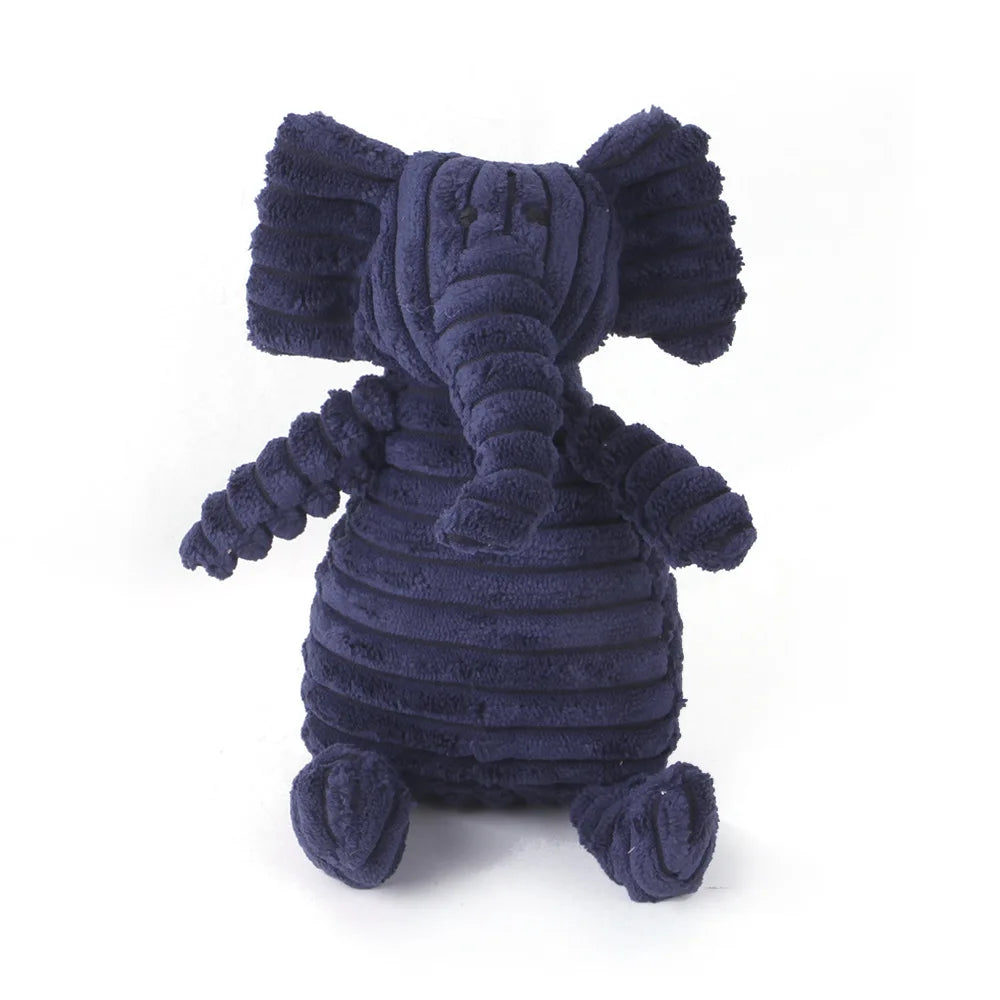 Juguete de pana con forma de animal para perros. Resistente a mordidas y con sonido.