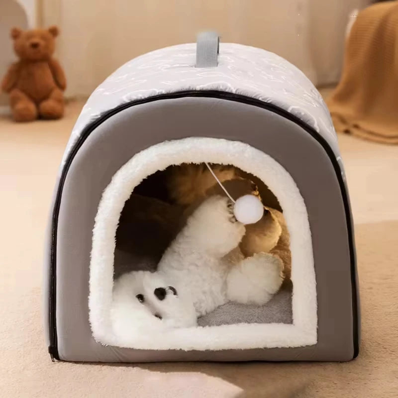 Cama nido desmontable para mascotas, cálida y cómoda para perros y gatos.