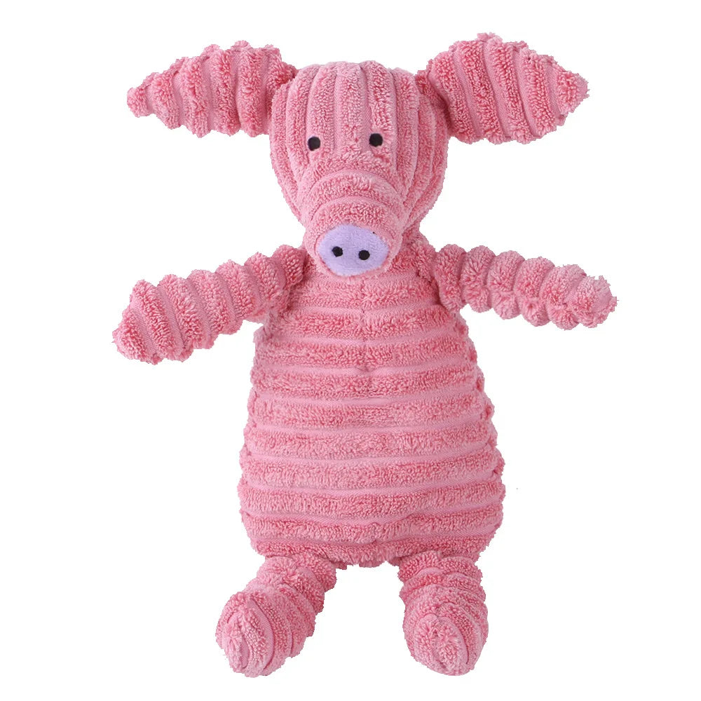 Juguete de pana con forma de animal para perros. Resistente a mordidas y con sonido.