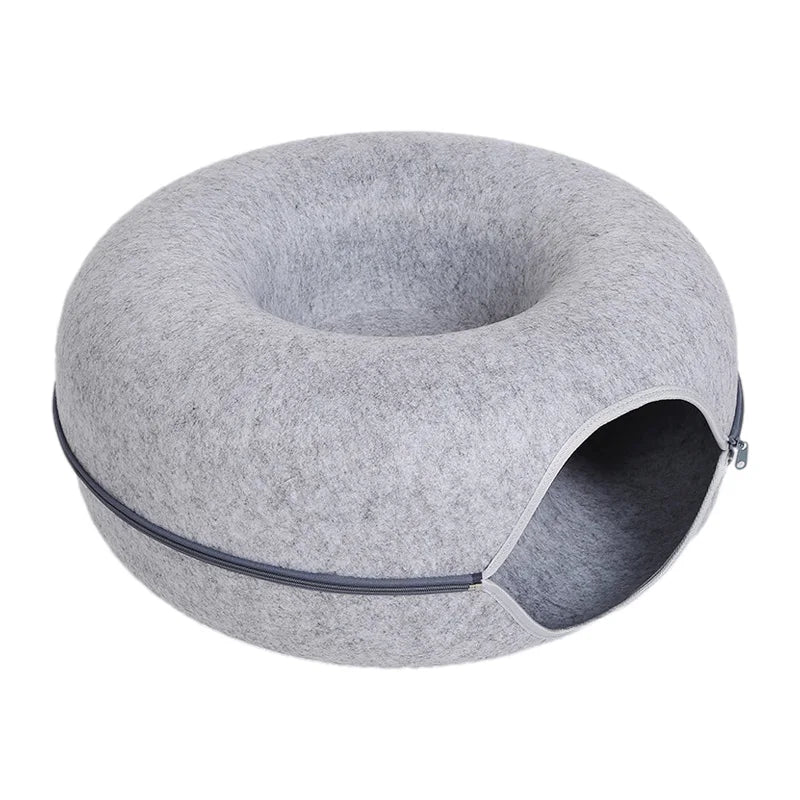 Cama túnel para gatos, con forma de dona. Juguete interactivo de fieltro para 2 gatitos.