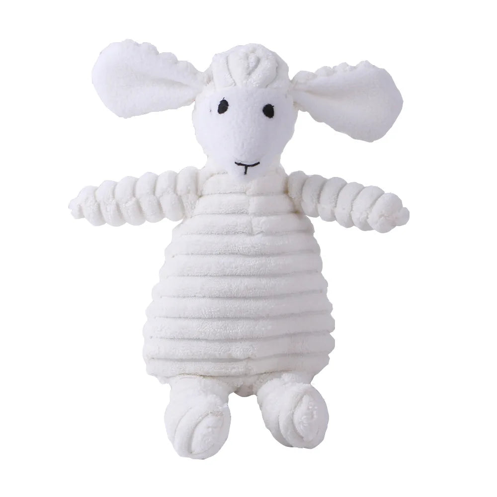 Juguete de pana con forma de animal para perros. Resistente a mordidas y con sonido.